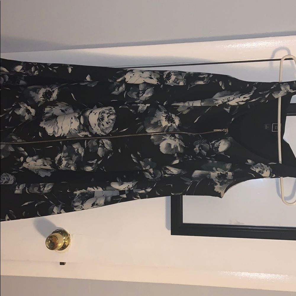 Floral Zip up Black Dress